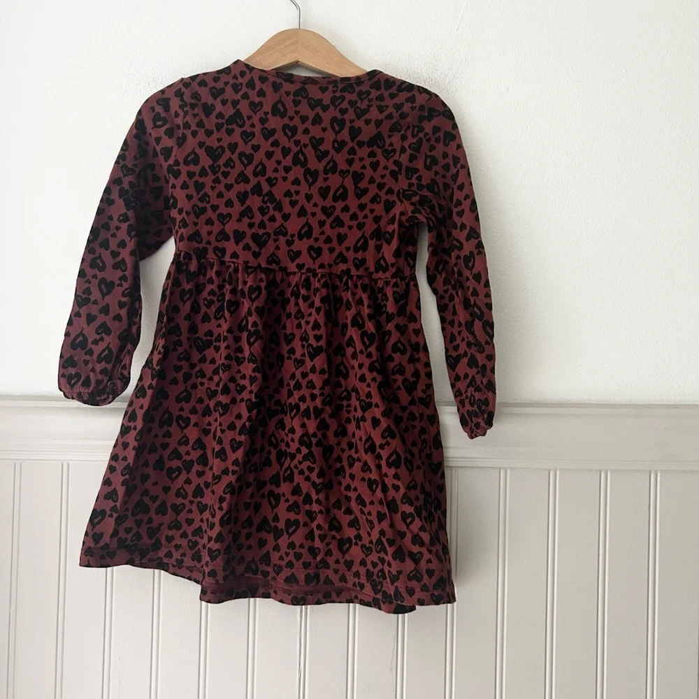 Old Navy Girls 4T Kids Cotton Dress Long Sleeve Black Maroon Heart Pattern
